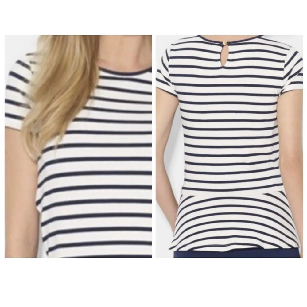 Lauren Ralph Lauren Women's Short Sleeves Cotton Striped Peplum Top Size M